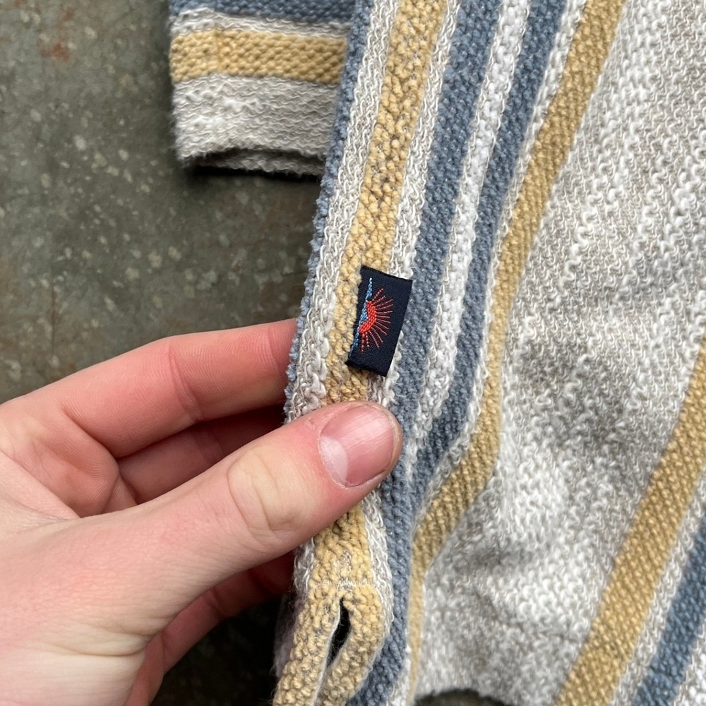 Faherty Mens Striped Baja Hoodie Cotton Knit Pullover Grey Blue MKF2032 XL - Picture 7 of 10